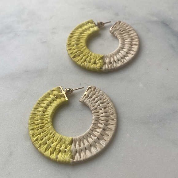 Woven Rattan Colorblock Hoop Earrings - Picture 4 of 4